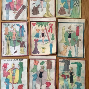 Sunday comic strip cut outs, 1940’s, 9 cut outs, reverse shows comic side, mostly Boots Cut-Outs, ephemera, vintage crafting