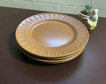 4 Royal Norfolk stoneware , Exclamation!!, brown, 10 3/4 inch dinner plate, brown stoneware, heavy dinner plates, set of 4