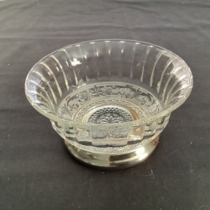 Vintage Glass Berry Bowl with Silver Base, Ornate Design