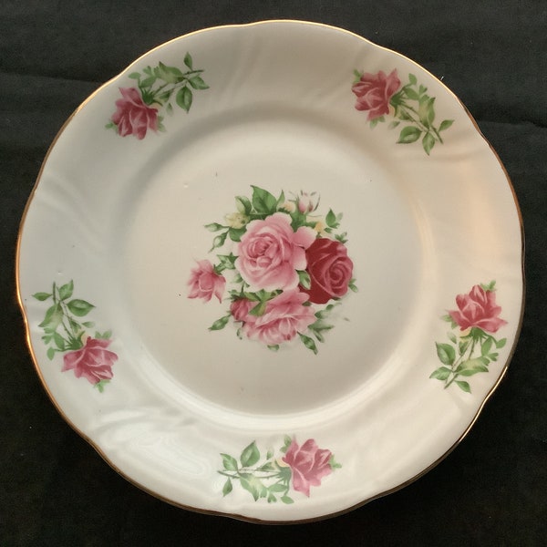 Formalities by Baum Bros, Maria salad plate, 7 1/2 inch, roses and gold scalloped edges