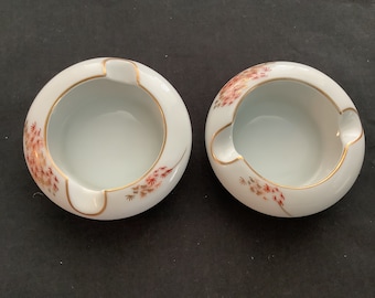Fukagawa Arita Ashtrays: Japanese Porcelain with Maple Design, Set of 2
