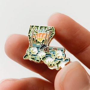 Louisiana Enamel Pin | Gold Soft Enamel Pin | Illustrated United States Pin | Butterfly Clasp | 1.25&quot;