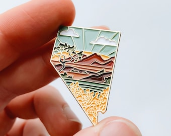 Nevada Enamel Pin | Gold Soft Enamel Pin | Illustrated United State Pin | Butterfly Clasp | 1.25"