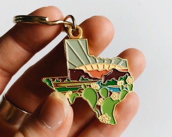 Gold Texas Soft Enamel Keychain 1.5" | Texas Outline Key Ring | Illustrated State Keychain