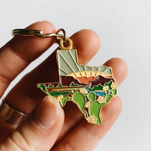 Gold Texas Soft Enamel Keychain 1.5 Texas Outline Key Ring Illustrated State Keychain image 1