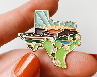 Texas Enamel Pin | Gold Soft Enamel Pin | Illustrated United State Pin | Butterfly Clasp | 1.25"