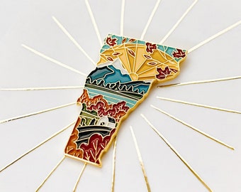 Gold Vermont Enamel Pin | Vermont Outline Pin | Illustrated State Pin | Butterfly Clasp | 1"