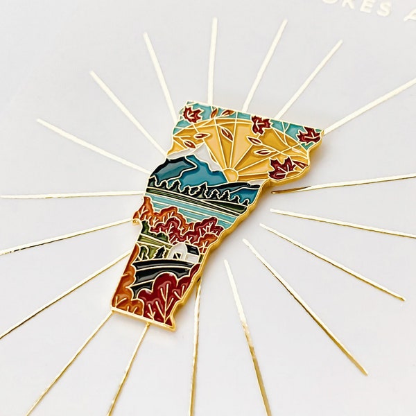 Gold Vermont Enamel Pin | Vermont Outline Pin | Illustrated State Pin | Butterfly Clasp | 1"