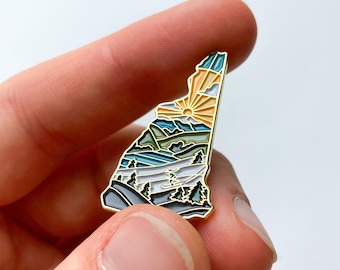 New Hampshire Enamel Pin | Gold Soft Enamel Pin | Illustrated United State Pin | Butterfly Clasp | 1.25"