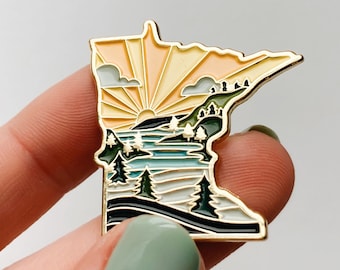 Minnesota Enamel Pin | Gold Soft Enamel Pin | Illustrated United State Pin | Butterfly Clasp | 1.25"