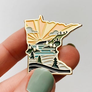 Minnesota Enamel Pin | Gold Soft Enamel Pin | Illustrated United State Pin | Butterfly Clasp | 1.25"