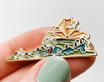 Virginia Enamel Pin | Gold Soft Enamel Pin | Illustrated United State Pin | Butterfly Clasp | 1.25"