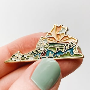 Virginia Enamel Pin | Gold Soft Enamel Pin | Illustrated United State Pin | Butterfly Clasp | 1.25&quot;