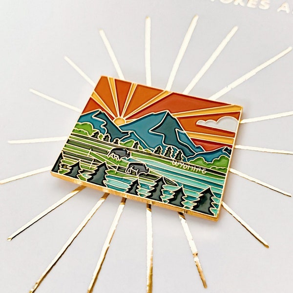 Gold Wyoming Enamel Pin | Wyoming Outline Pin | Illustrated State Pin | Butterfly Clasp | 1"