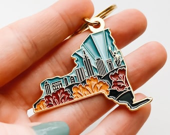 New York Gold Enamel Keychain | New York State Key Ring | Soft Enamel Illustrated State Keychain 1.5"