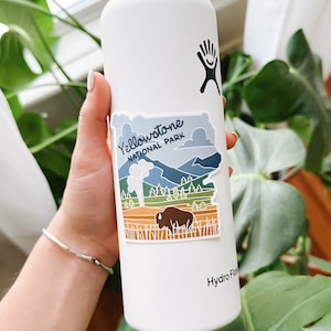 Yellowstone Durable Sticker | High Quality Bumper Sticker | Yellowstone National Park Illustration | Weatherproof Decal | 3&quot;