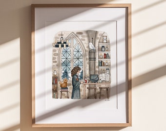 Wizard Print | Watercolor Illustration | Wall Art | 8x10" 5x7" Archival Art Print | Book Lover Gift