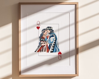 King and Queen Wall Art | Watercolor Illustration | 8x10" 5x7" Art Print | Valentines Gift | King & Queen Playing Cards | Wedding Gift