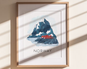 Beautiful Norway Landscape Art Print | Nordic Illustration | Scandinavian Art Print | Nature Wall Decor | Nursery Decor | Travel Wall Art