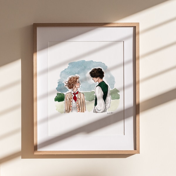 Little Women Print | Watercolor Illustration | Wall Art | 8x10" 5x7" Archival Art Print | Book Lover Gift | Jo & Laurie