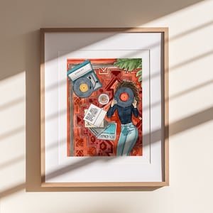 Schallplatte Print | Aquarell Illustration | Wandkunst | 8x10" 5x7" Archival Art Print | Musik-Liebhaber-Geschenk