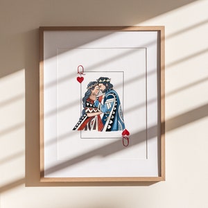 Król i Królowa Sztuka Ścienna | Ilustracja Akwarelowa | Wydruk Artystyczny 8x10" 5x7" | Prezent Walentynkowy | Karty Do Gry Król i Królowa | Prezent Ślubny