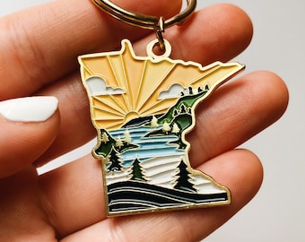 Minnesota Soft Enamel Keychain | Minnesota Outline Key Ring | Illustrated State Keychain 1.5"