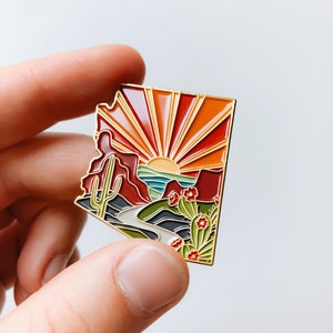 1.5&quot; Arizona Enamel Pin | Gold Soft Enamel Pin | Illustrated United State Pin | Butterfly Clasp