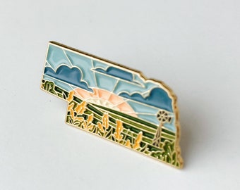Nebraska Enamel Pin | Gold Soft Enamel Pin | Illustrated United States Pin | Butterfly Clasp | 1.25"