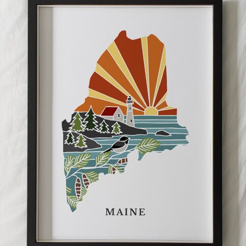 Maine Physical Art Print State Wall Art 5x7 8x10 11x14 Etsy