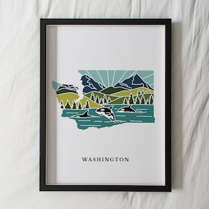 Washington Art Print State Wall Art 5x7, 8x10, 11x14, 16x20 Archival Art Print WA Outline Poster Washington Illustration image 1