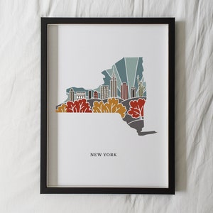 Impresión de arte físico de Nueva York / Arte mural estatal / Impresión de arte de archivo de 5 x 7, 8 x 10, 11 x 14, 16 x 20 " / Póster ilustrado de Nueva York