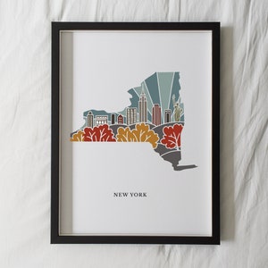 New York Physical Art Print | State Wall Art | 5x7, 8x10, 11x14, 16x20" Archival Art Print | New York Illustrated Poster