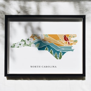 North Carolina Physical Art Print | United States Wall Art | 5x7, 8x10, 11x14, 16x20 Archival Art Print | NC Illustrated Poster