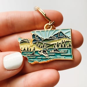 Washington Soft Enamel Keychain Washington Outline Key Ring Illustrated State Keychain 1.5 image 1