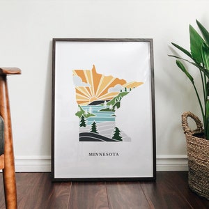 Impresión artística de Minnesota / Arte mural estatal / Impresión artística de archivo de 5 x 7, 8 x 10, 11 x 14, 16 x 20 / Póster con el contorno de Minnesota / Ilustración de Minnesota