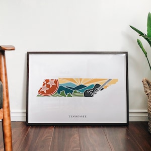 Impresión de arte físico de Tennessee / Arte mural estatal / Impresión de arte de archivo de 5 x 7, 8 x 10, 11 x 14, 16 x 20 / Póster ilustrado de Tennessee