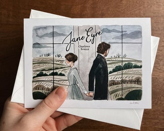 Jane Eyre Greeting Card | Charlotte Bronte Watercolor | Blank Stationary | Literary Greeting Card | Jane and Rochester | Individual Card