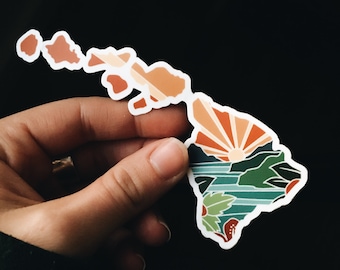 Hawaii Weatherproof Sticker | Durable Vinyl Decal | Hawaii Outline | Illustrated State Sticker | Outdoor Sticker | Bumper Sticker | 4"