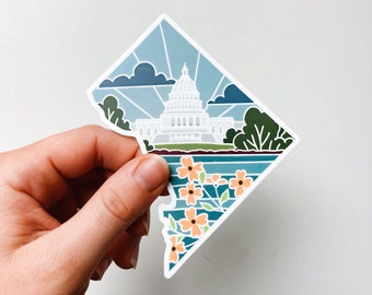 D.C. Weatherproof, Durable Sticker | Waterbottle Sticker | Illustrated United States Sticker | Vinyl Decal | Outdoorsy Bumper Sticker | 4"