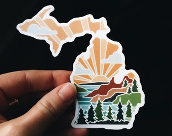 Michigan Weatherproof Sticker | Durable Vinyl Decal | Michigan Outline | State Sticker | Waterbottle Sticker | Bumper Sticker | 4"