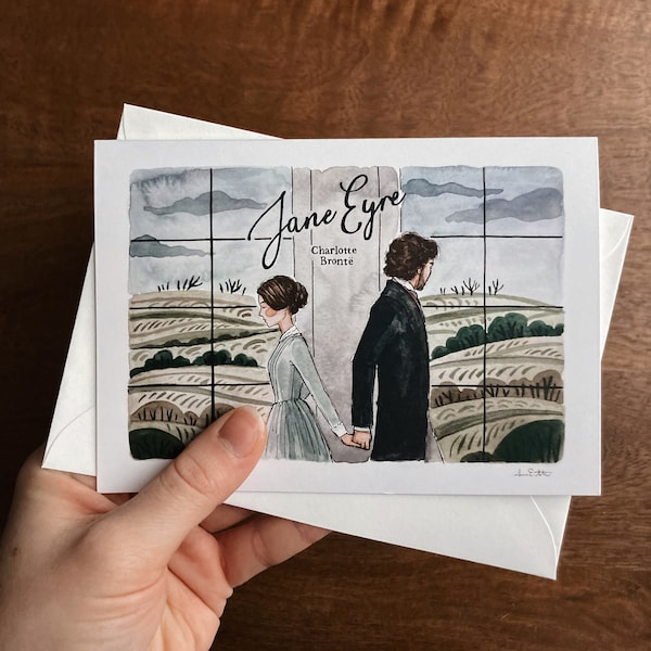 Jane Eyre Greeting Card | Charlotte Bronte Watercolor | Blank Stationary | Literary Greeting Card | Jane and Rochester | Individual Card