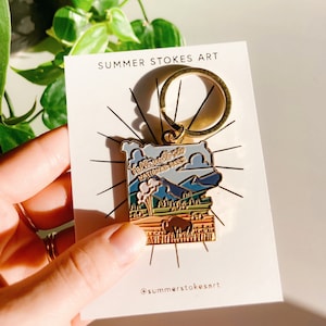 Yellowstone Gold Enamel Keychain | National Park Key Ring | Soft Enamel Illustrated Keychain | Yellowstone National Park Gift | 1.5&quot;