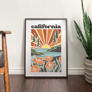 California Poppy Poster | State Wall Art | 5x7, 8x10, 11x14, 16x20 Archival Art Print | California Illustration