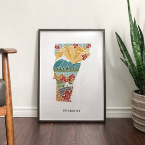 Vermont Physical Art Print | State Wall Art | 5x7, 8x10, 11x14, 16x20 Archival Art Print | Vermont Illustrated Poster