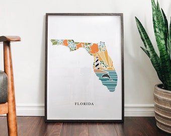 Florida Art Print | State Wall Art | 5x7, 8x10, 11x14, 16x20 Archival Art Print | FL Outline Poster | Florida Illustration