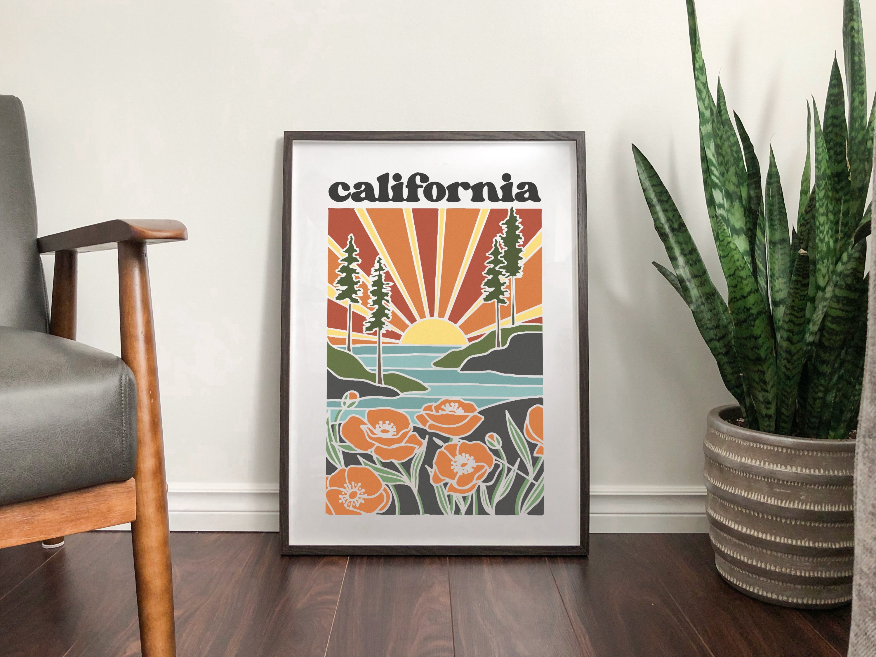 California Poppy Poster | State Wall Art | 5x7, 8x10, 11x14, 16x20 Archival Art Print | California Illustration