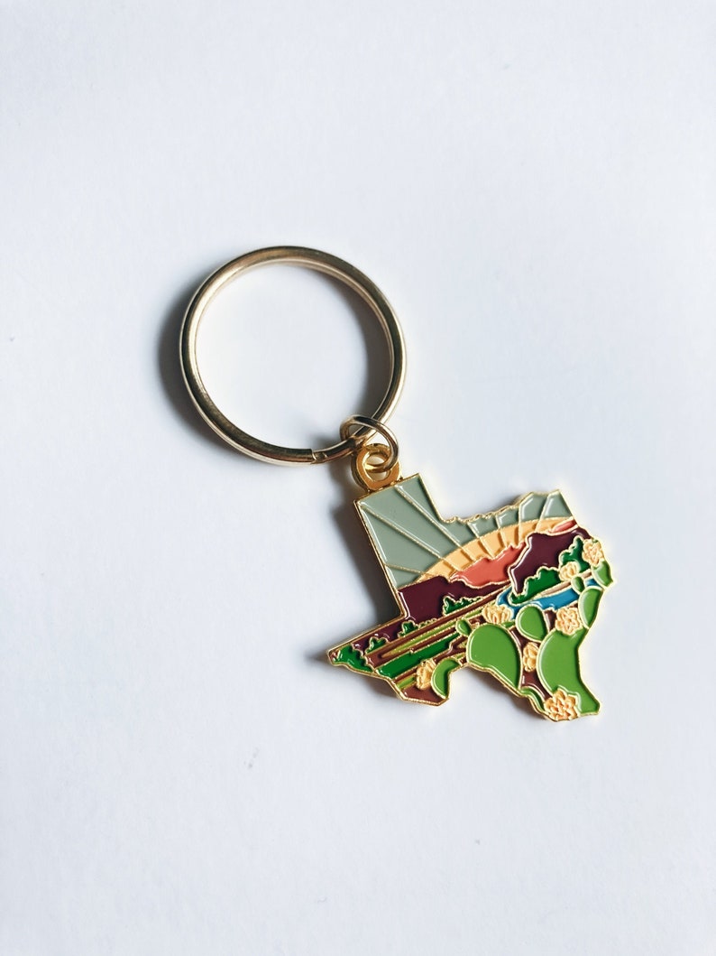 Gold Texas Soft Enamel Keychain 1.5 Texas Outline Key Ring Illustrated State Keychain image 2