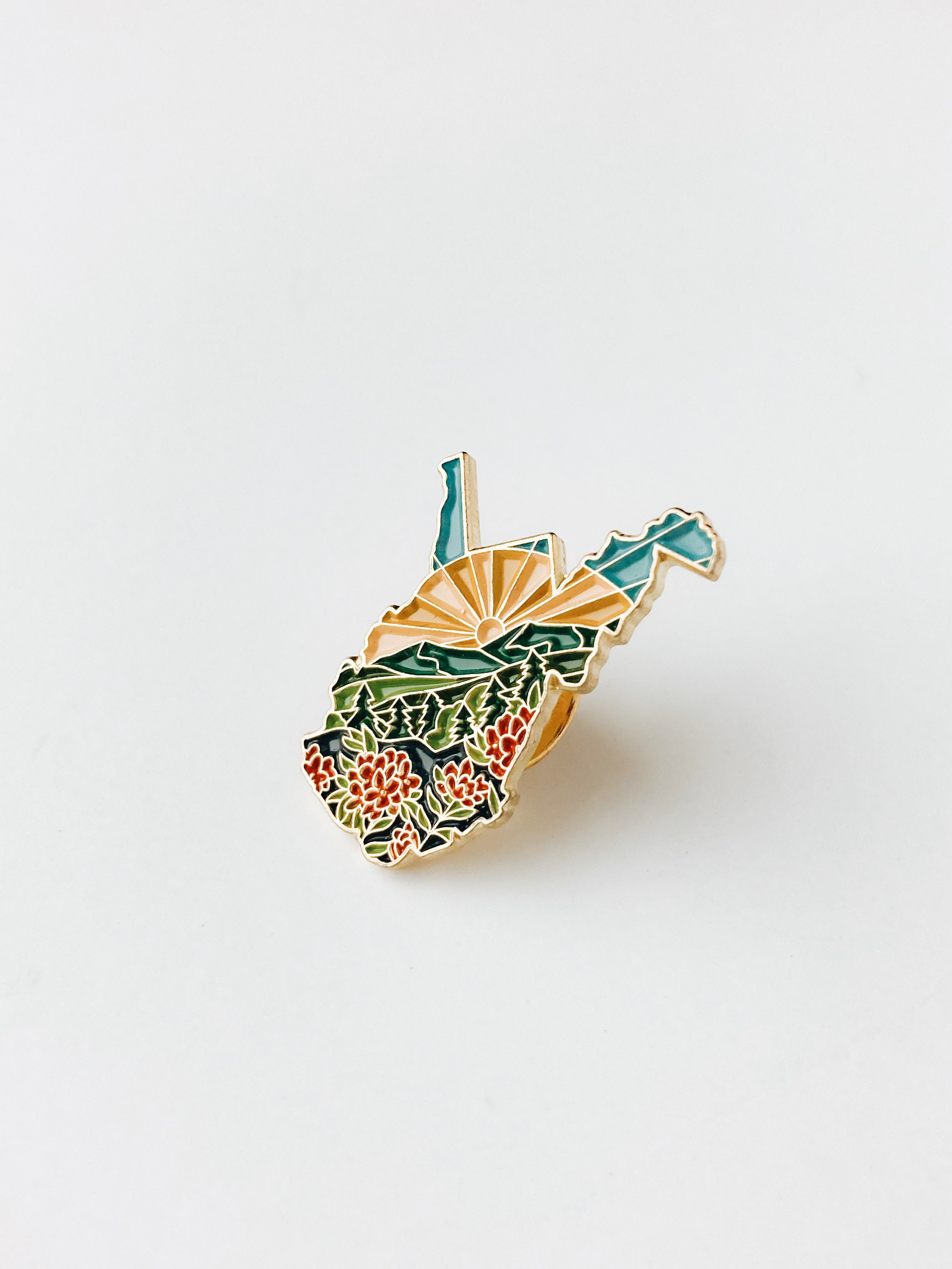 West Virginia Enamel Pin | Gold Soft Enamel Pin | Illustrated United States Pin | Butterfly Clasp | 1.25&quot;