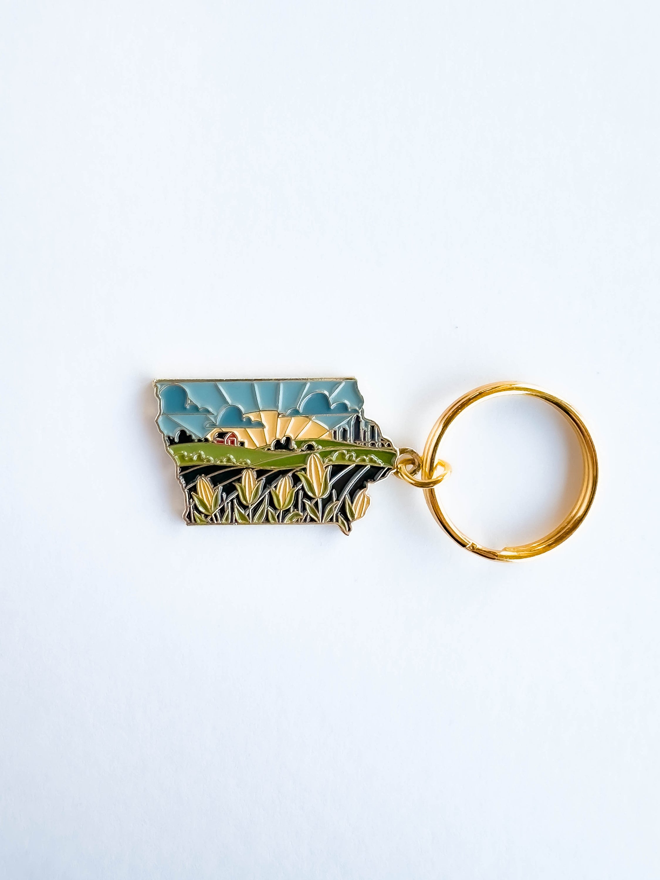Iowa Soft Enamel Keychain | Iowa Outline Key Ring | Illustrated State Keychain 1.5&quot;
